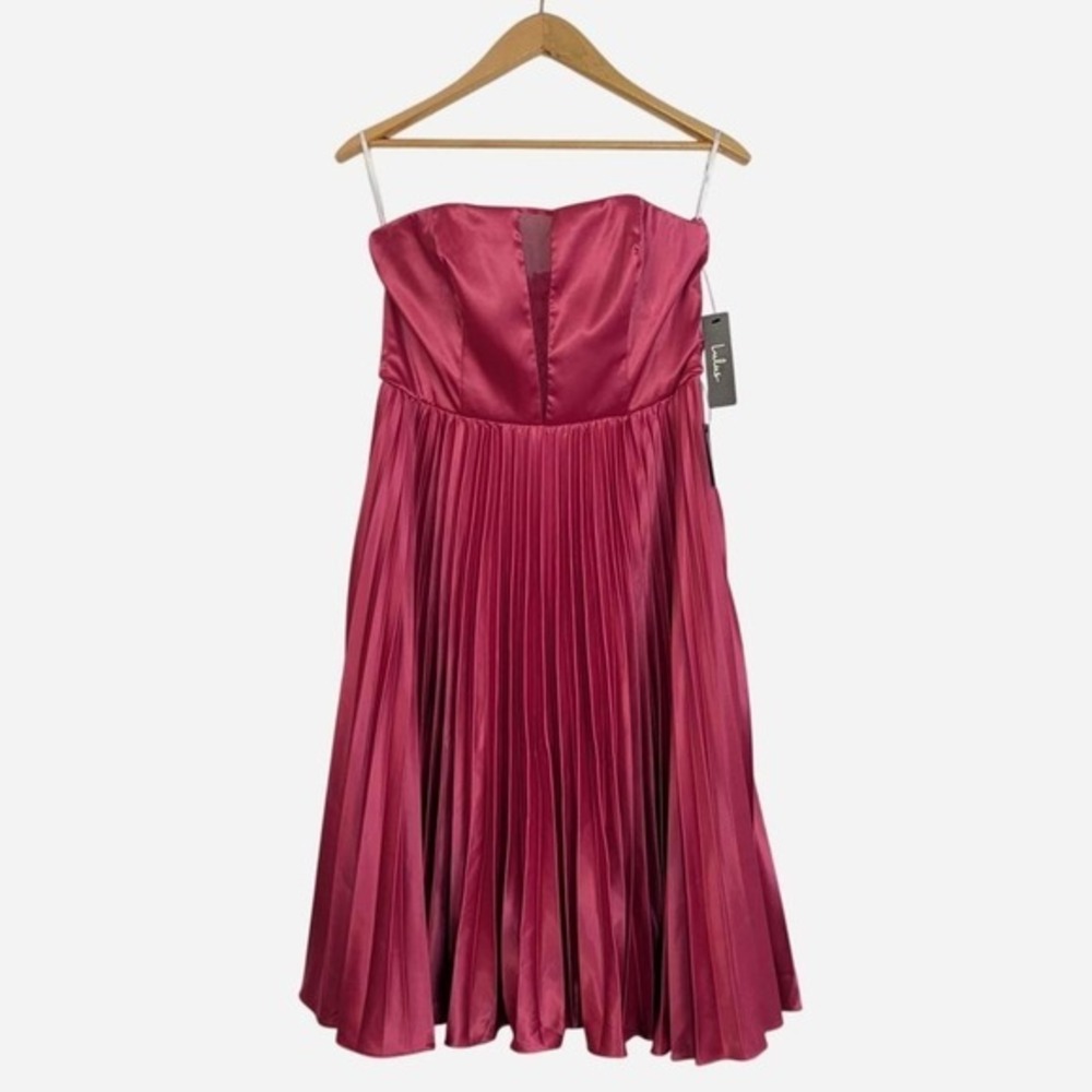 Lulus Just Like a Movie Magenta Strapless Pleated Midi Dress NWT Large - Picture 4 of 11